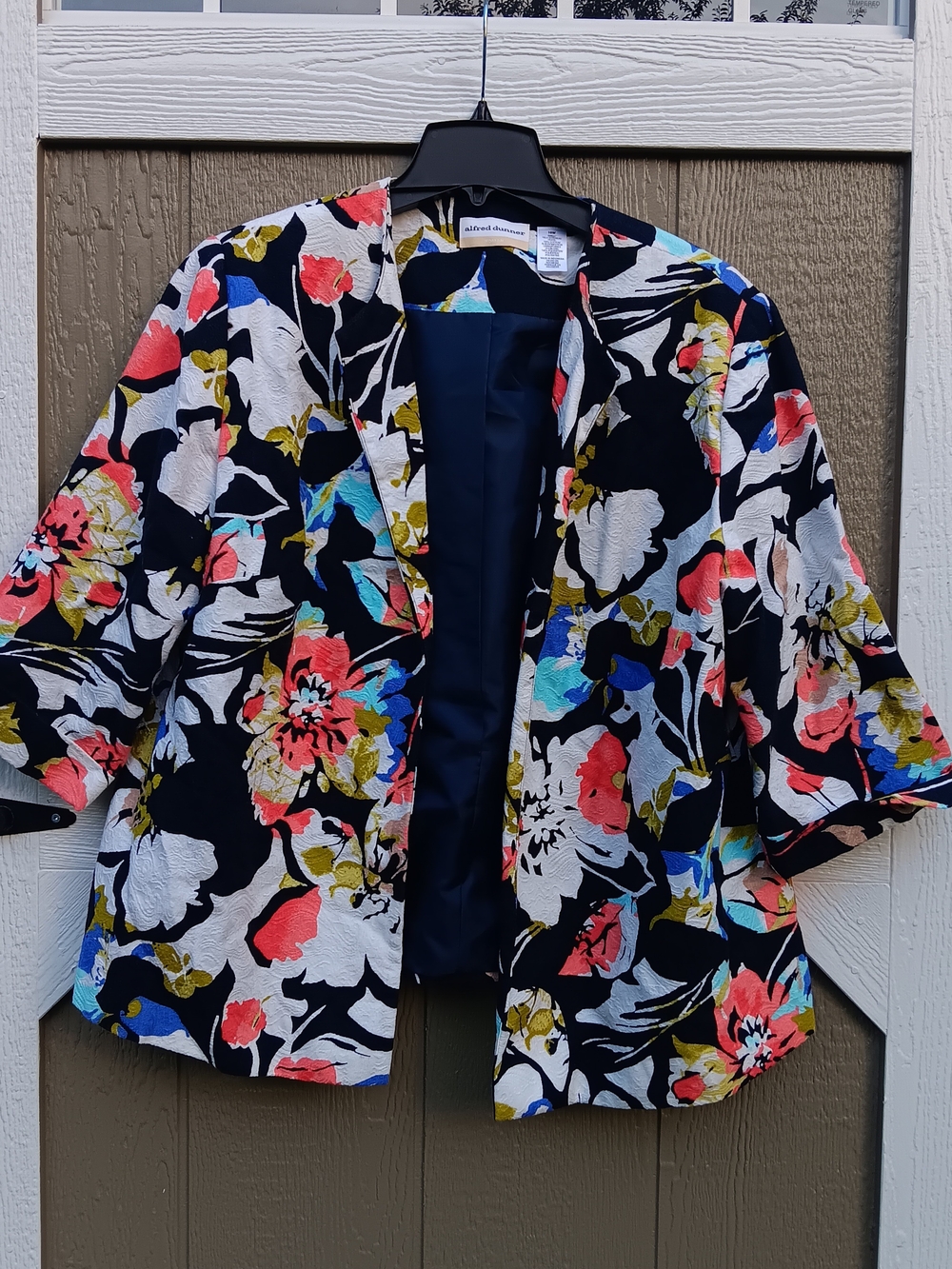 Alfred Dunner Floral Open-Front Blazer with Coral & White Blooms Size 16W